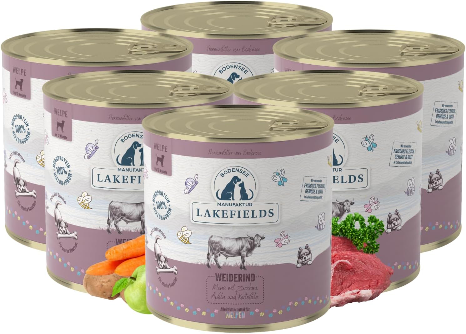 Lakefields Welpenfutter Nass Huhn 61% 6x800g verschiedene Sorten getre