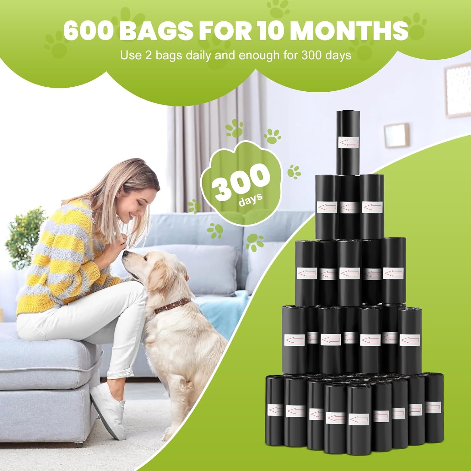 600 Hundekotbeutel Schwarz 40 Rollen robust auslaufsicher parfümfrei