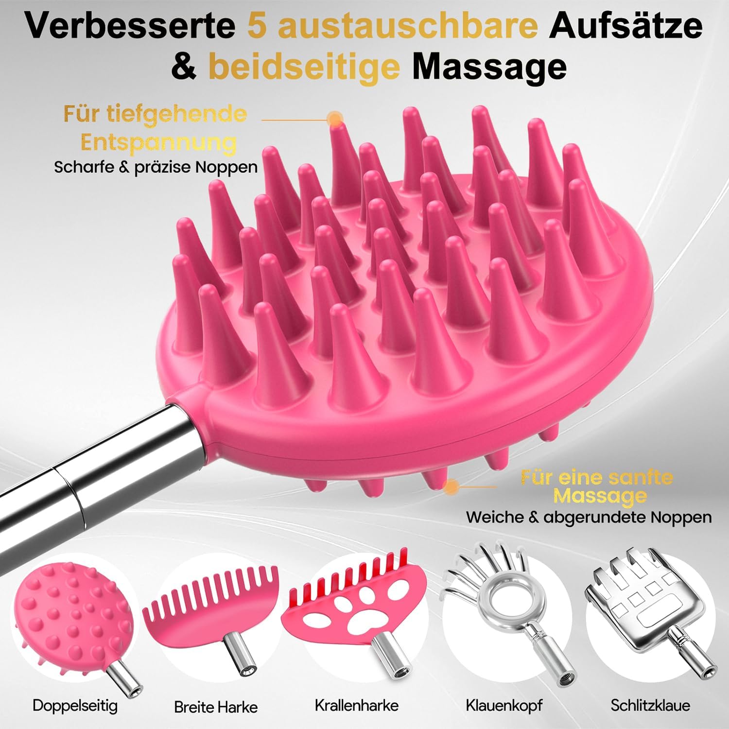Rueckenkratzer ausziehbar 5 Koepfe Edelstahl - verstellbar, Geschenkidee
