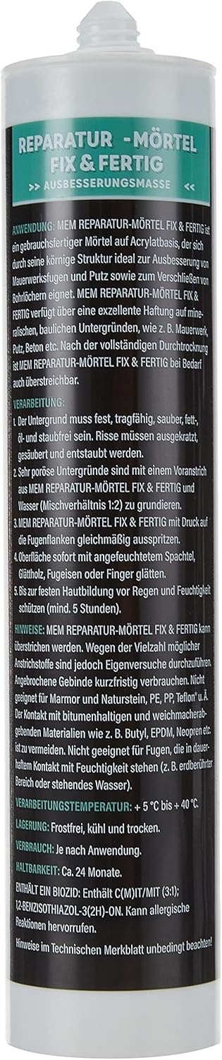 MEM Reparaturmoertel Zementgrau fuer Innen und Aussen