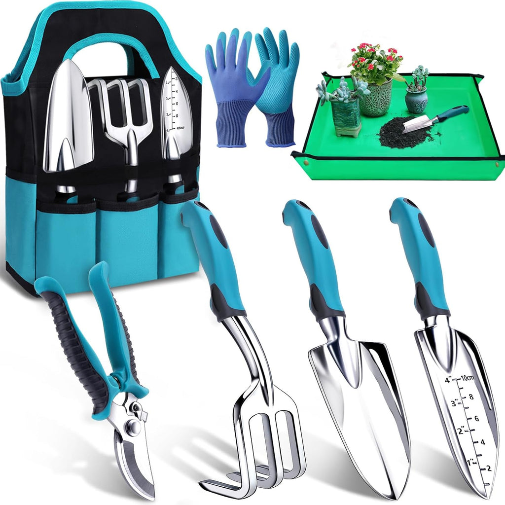 Kynup 7-teiliges Gartenwerkzeug-Set mit Tasche, ergonomische Griffe