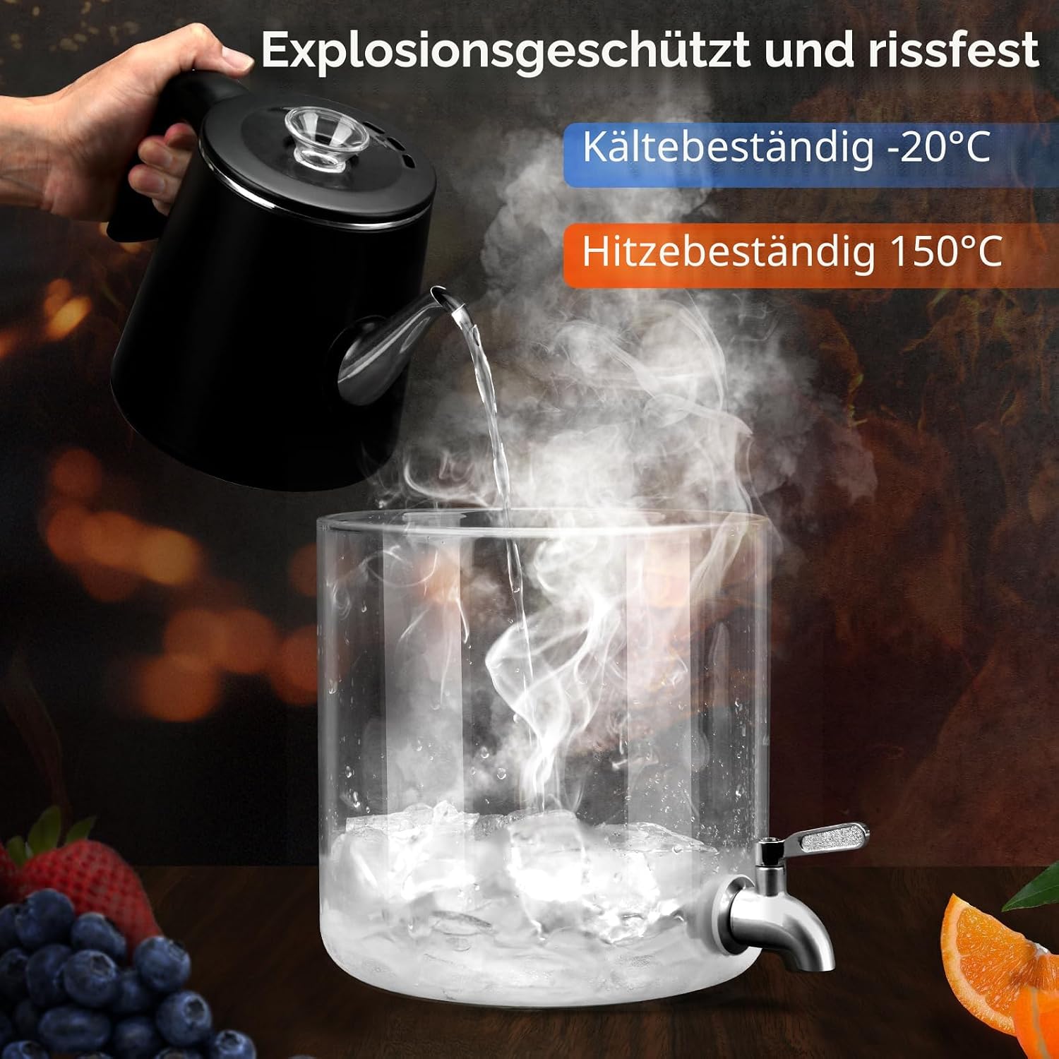 Hisredsun Getraenkespender Glas 2x4L mit Staender und Zapfhahn