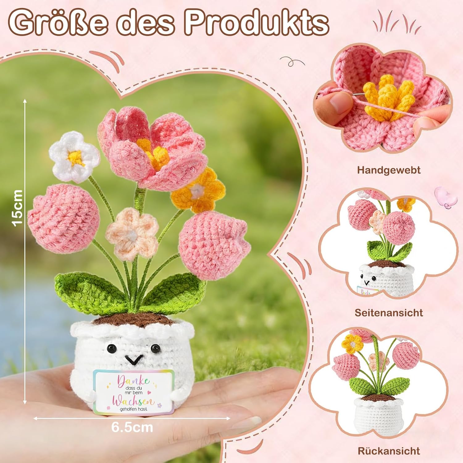 Muttertagsgeschenk Rosa Tulpe mit Energiekarte Geschenk fuer Mama Frau