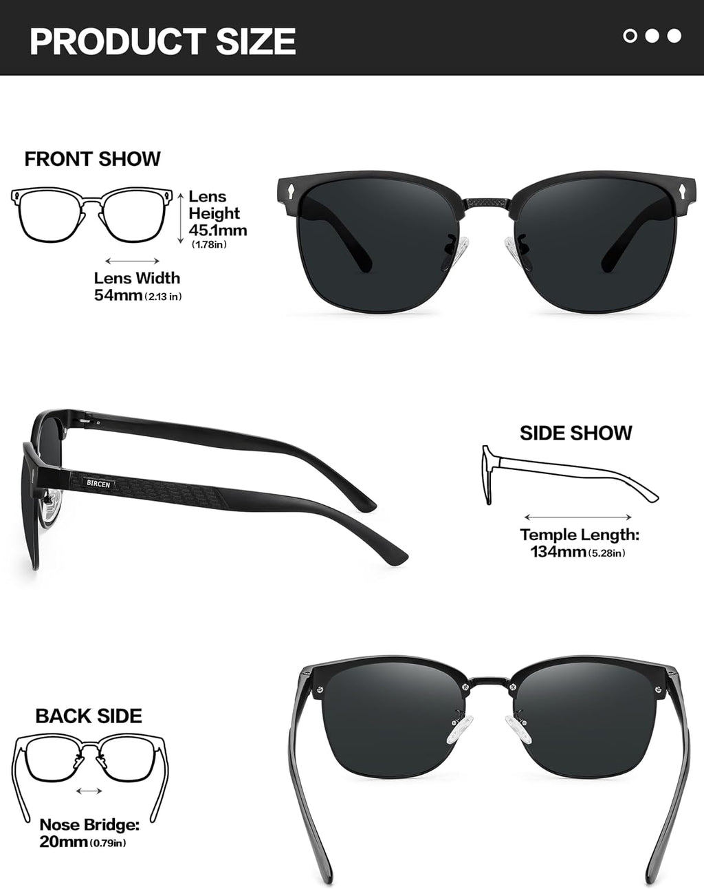 Polarisiert Sonnenbrille Herren UV400 Retro Halbrahmen Fahren Angeln Reisen