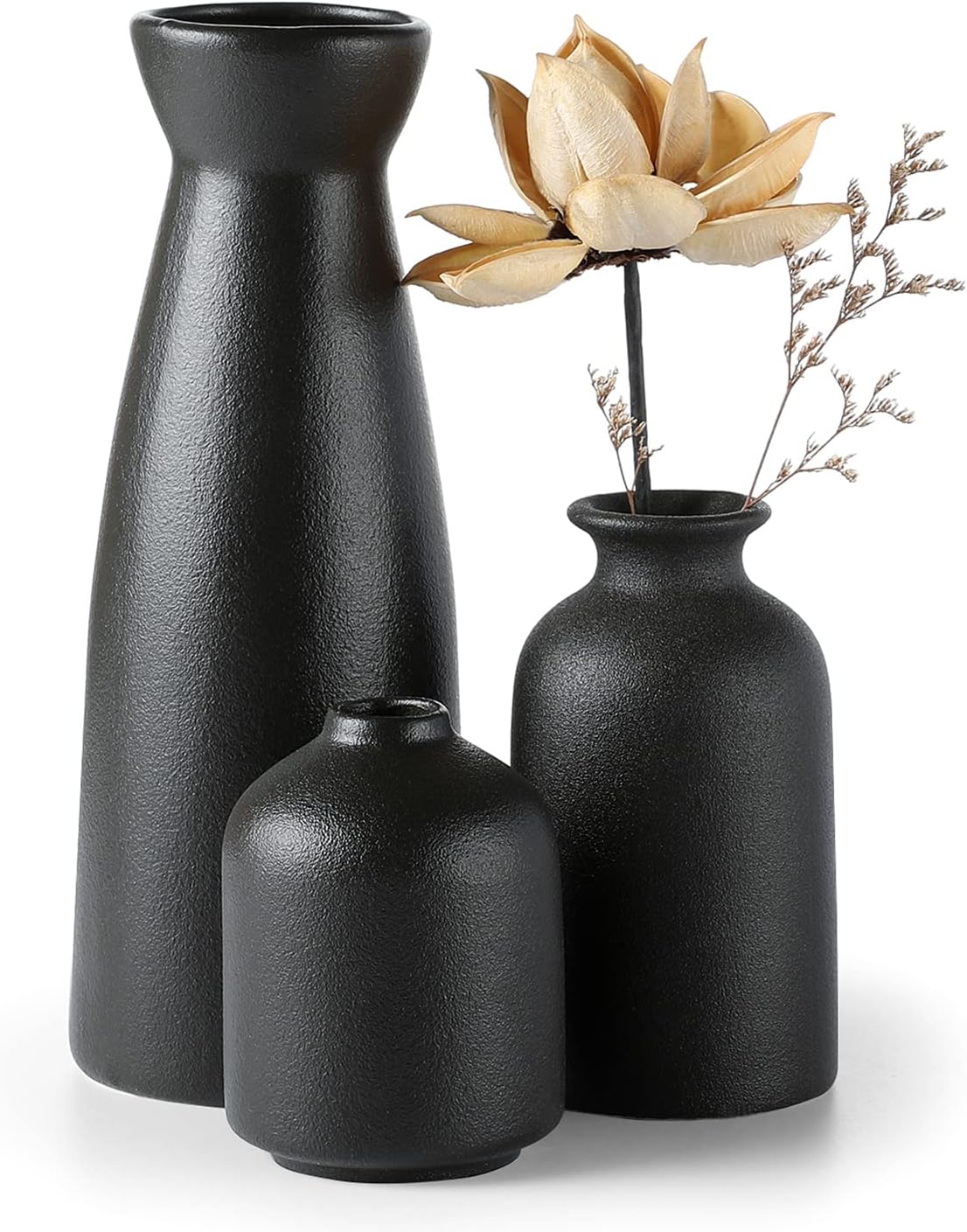 CEMABT Keramik Vasen 3er Set kleine Blumenvasen Deko Pampas Natur