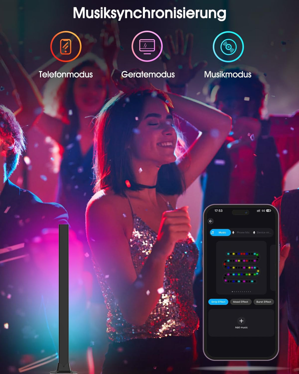 LED RGB Lightbar 2 Stueck 32 cm USB Ambient TV Beleuchtung mit Fernbedienung