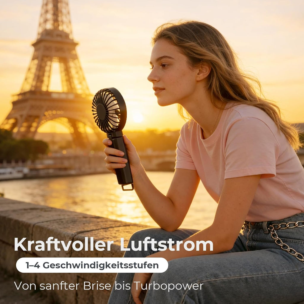 SURFOU Handventilator 4000mAh Akku USB-C wiederaufladbar 4 Geschwindigkeiten lei