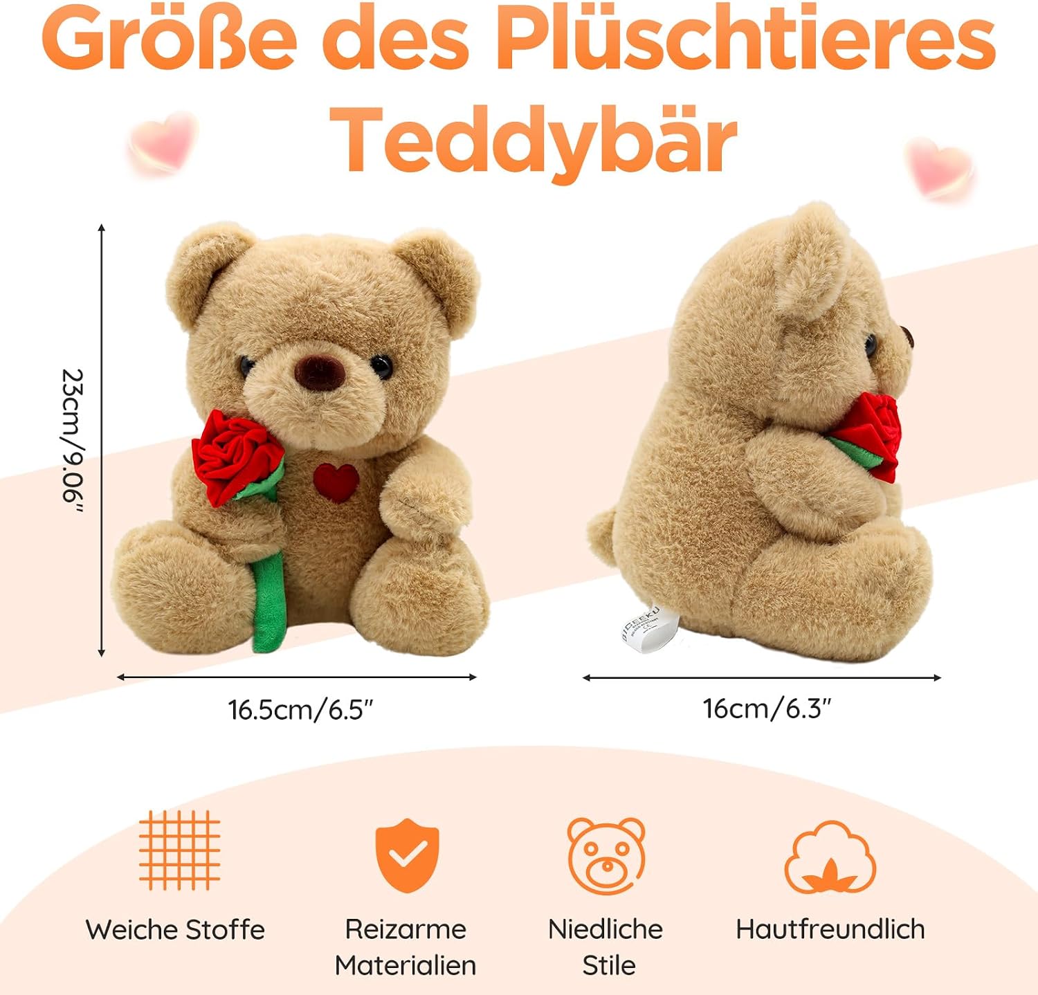 Teddybaer Plueschtier 25 cm hellbraun Kuscheltier Teddy