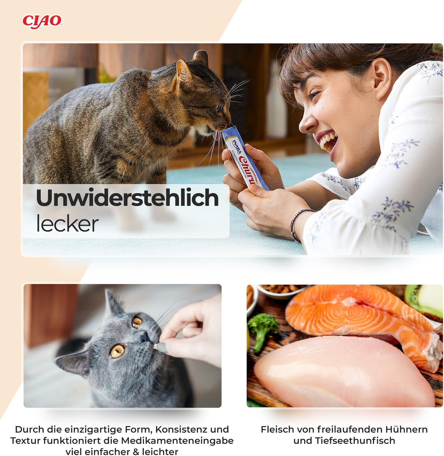 INABA Churu cremige Katzenleckerlies Thunfisch Tube, 30% Fisch, getreidefrei