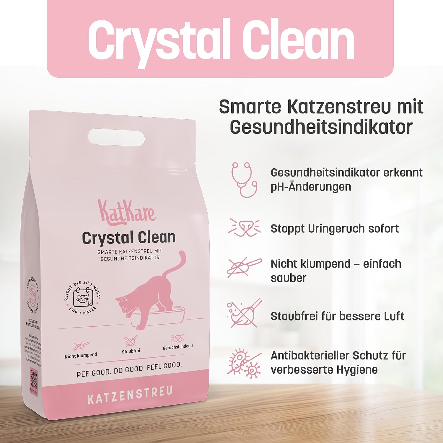 Crystal Clean Silikat Katzenstreu 6,2L geruchsbindend mit Gesundheitsindikator