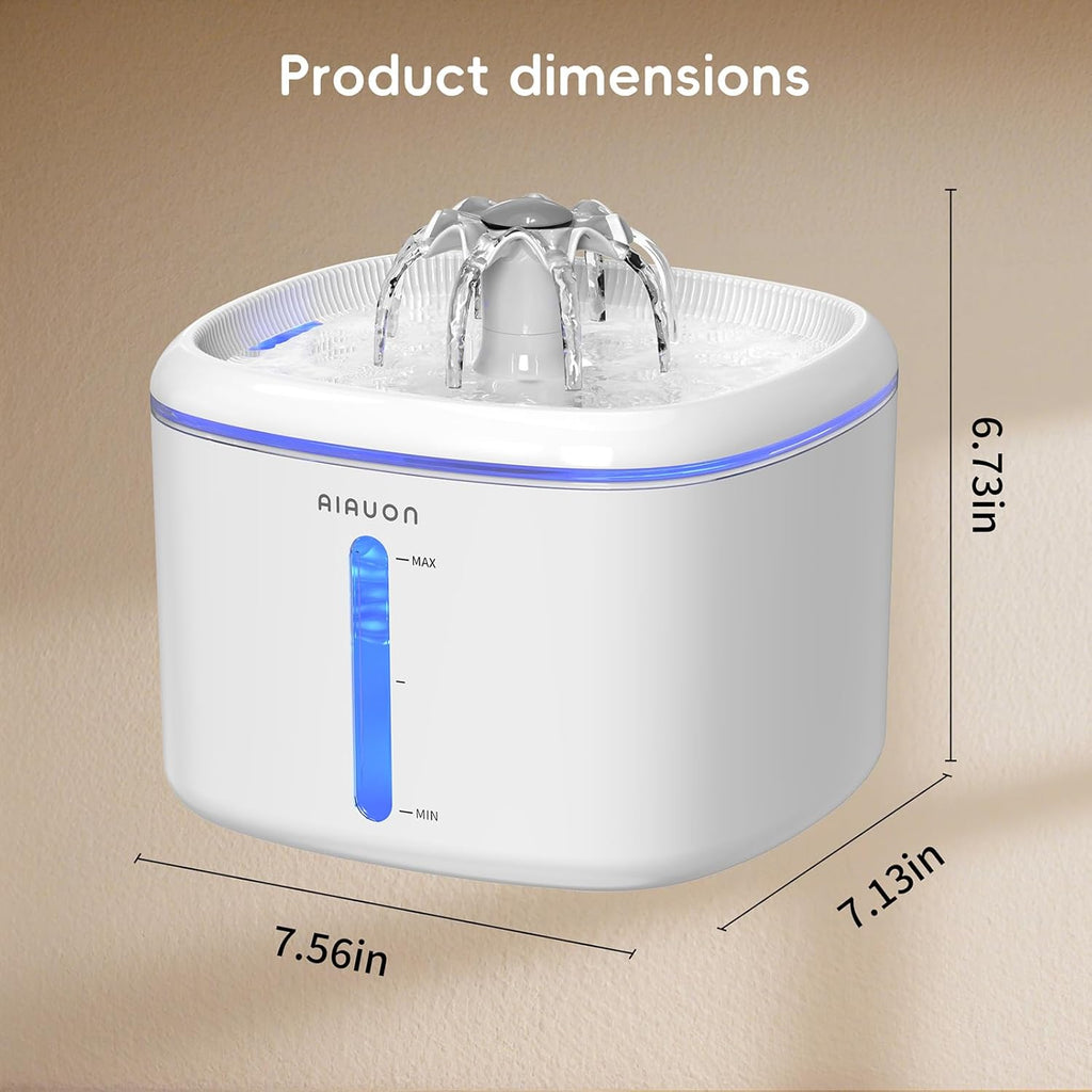 Katzen Trinkbrunnen leise mit LED Wasserstand und 2 Ersatzfiltern Weiss