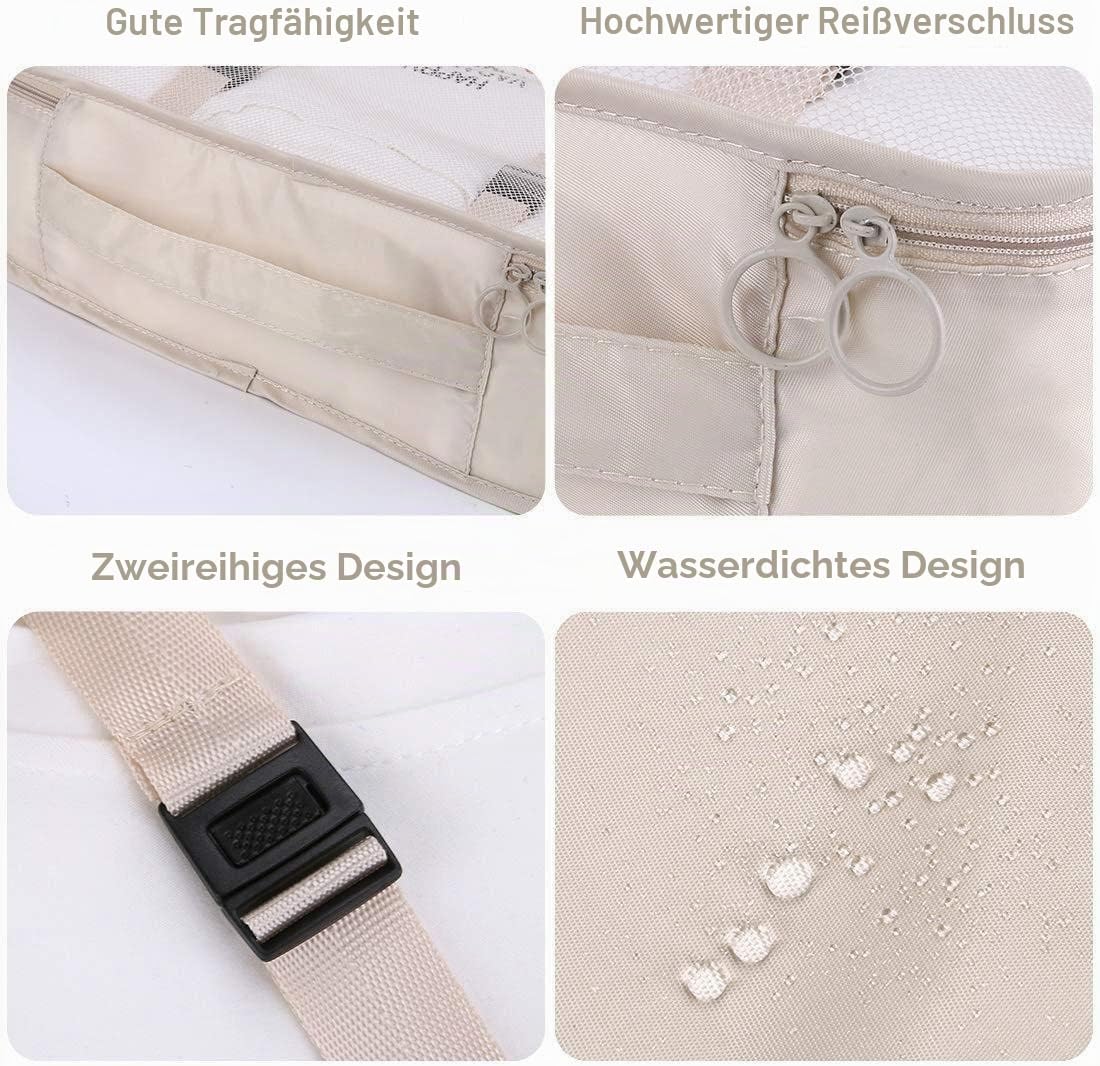 Reise Packwuerfel Set 8-teilig faltbar Gepaeck Organizer Aufbewahrung Beige