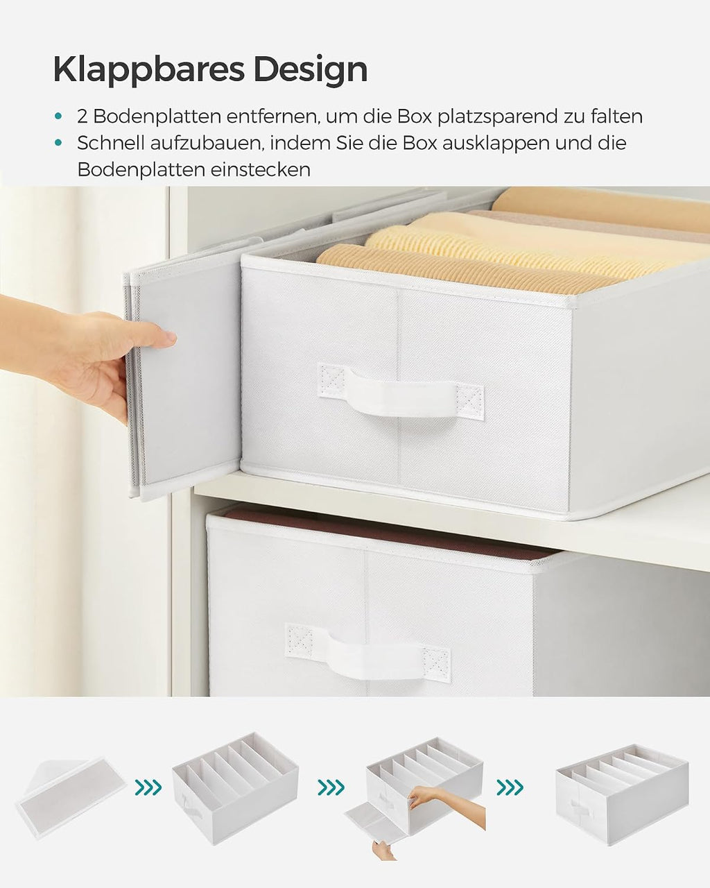 SONGMICS Kleiderschrank Organizer 4er Set Aufbewahrungsbox 6 Faecher Schublade