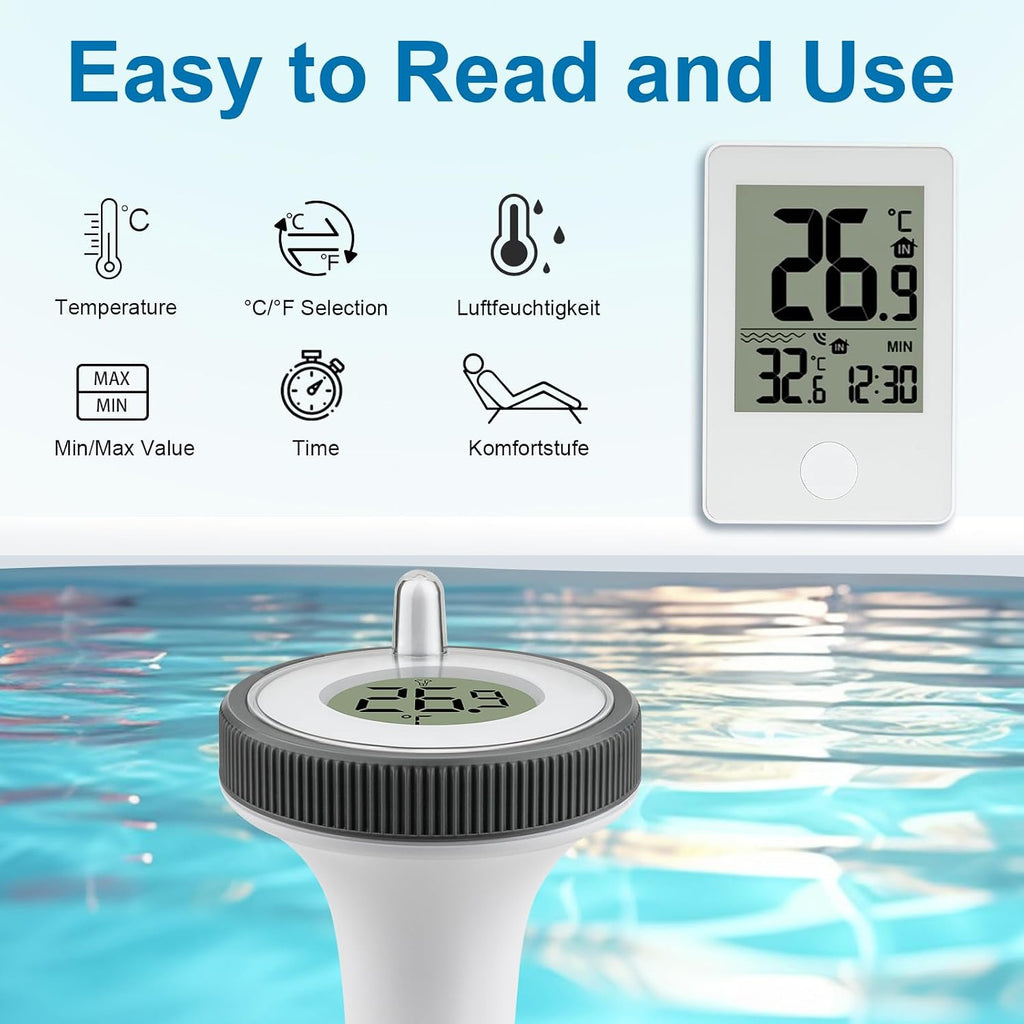 Funk Poolthermometer schwimmend IP67 digitales Wasserthermometer Innen/Aussen