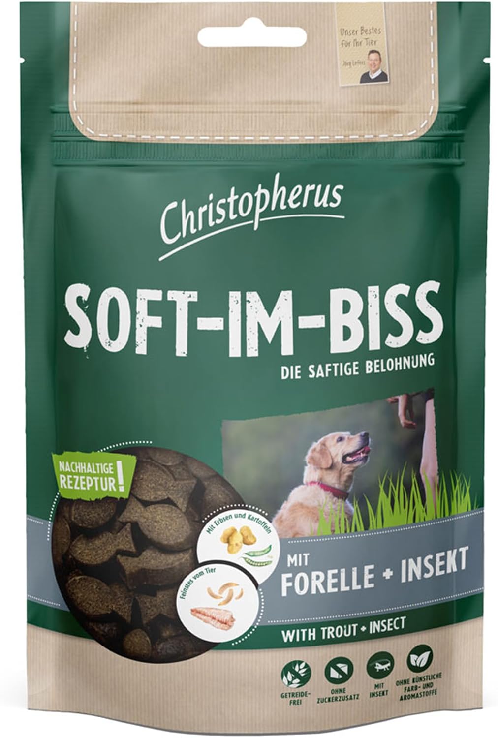 Christopherus Soft-Im-Biss Forelle + Insekt Leckerli fuer Hunde verschieden
