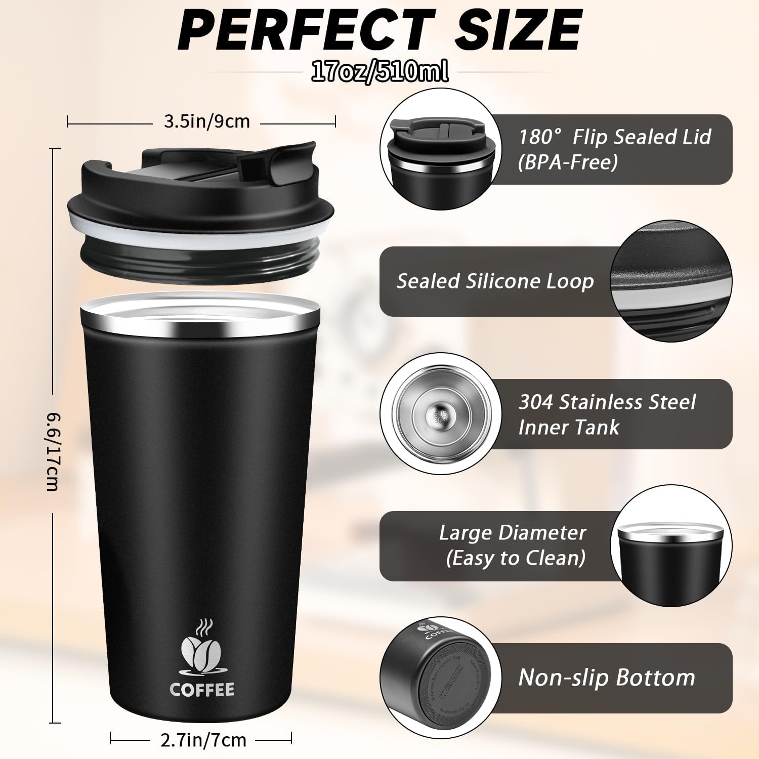 Isolierbecher Edelstahl mit Deckel Thermobecher Kaffeebecher To Go