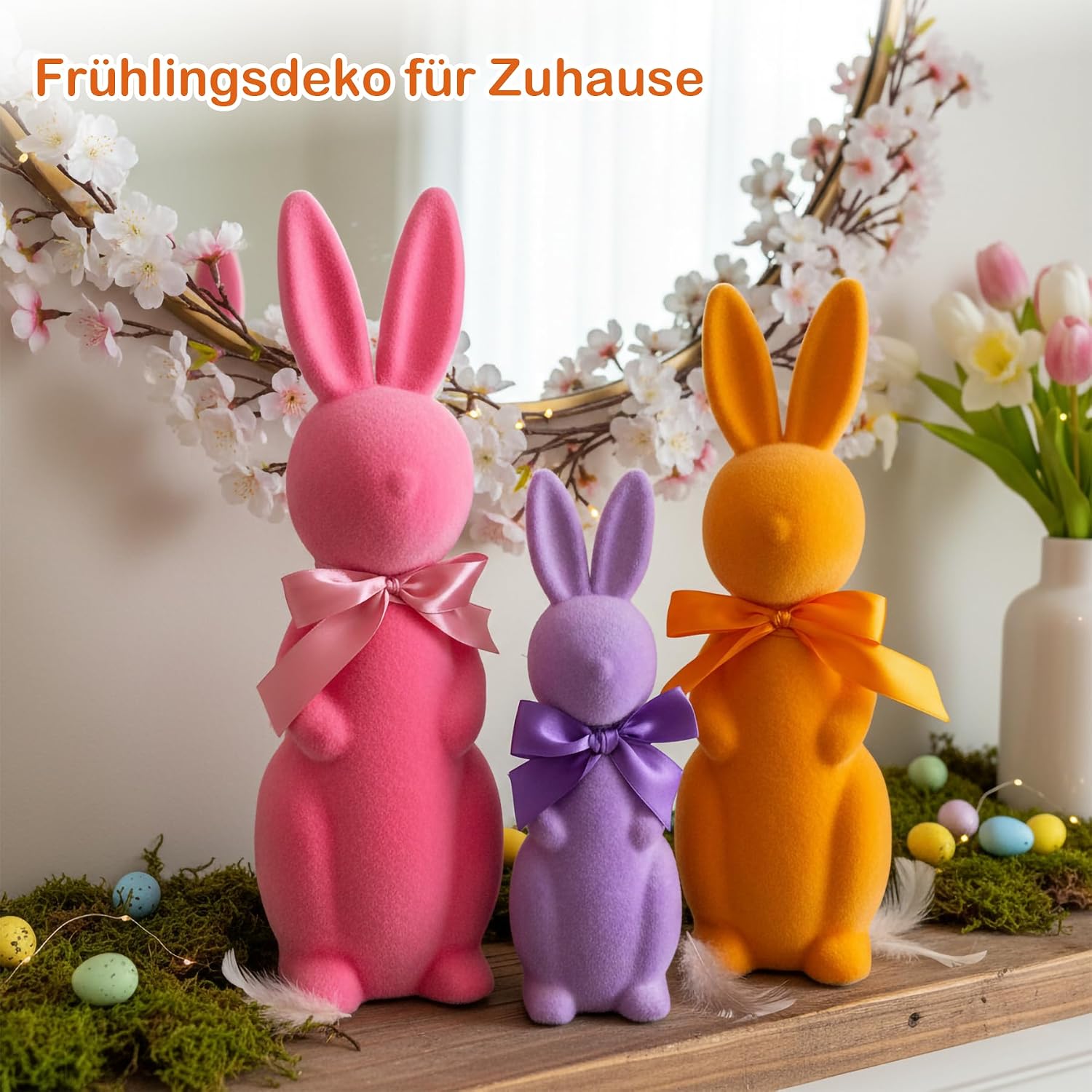 Deko Hasen 3er Set pastell flauschig Tischdeko Osterhase Figuren