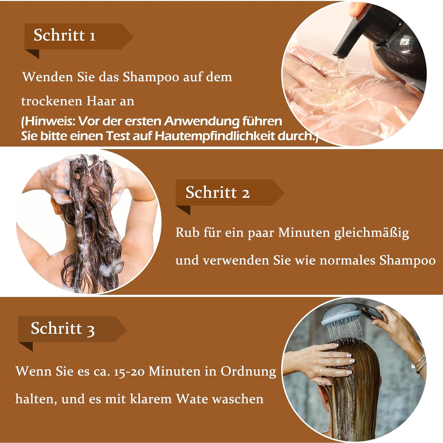 Haarfaerbeshampoo Braun 3-in-1 gegen graue Haare fuer Maenner Frauen