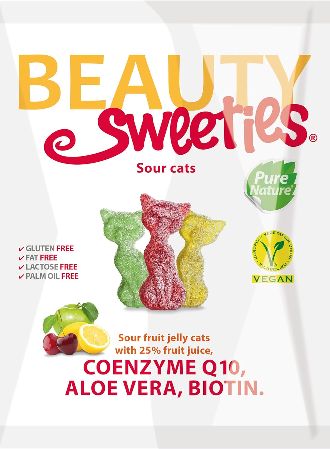 BeautySweeties Saure Katzen Fruchtgummi 125 g vegan mit Coenzym Q10 Biotin