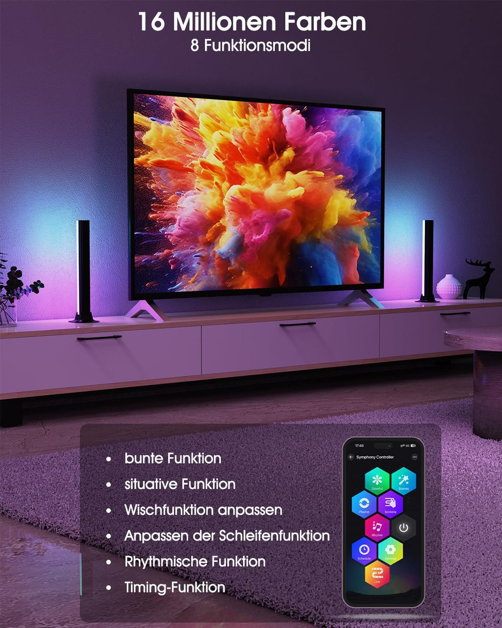 LED RGB Lightbar 2 Stueck 32 cm USB Ambient TV Beleuchtung mit Fernbedienung