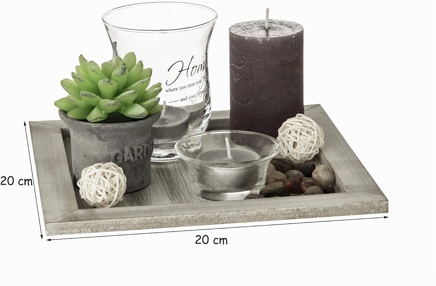 ootb Teelicht-Set Glas und Holz Deko-Tablett 20x20x8 cm mehrfarbig