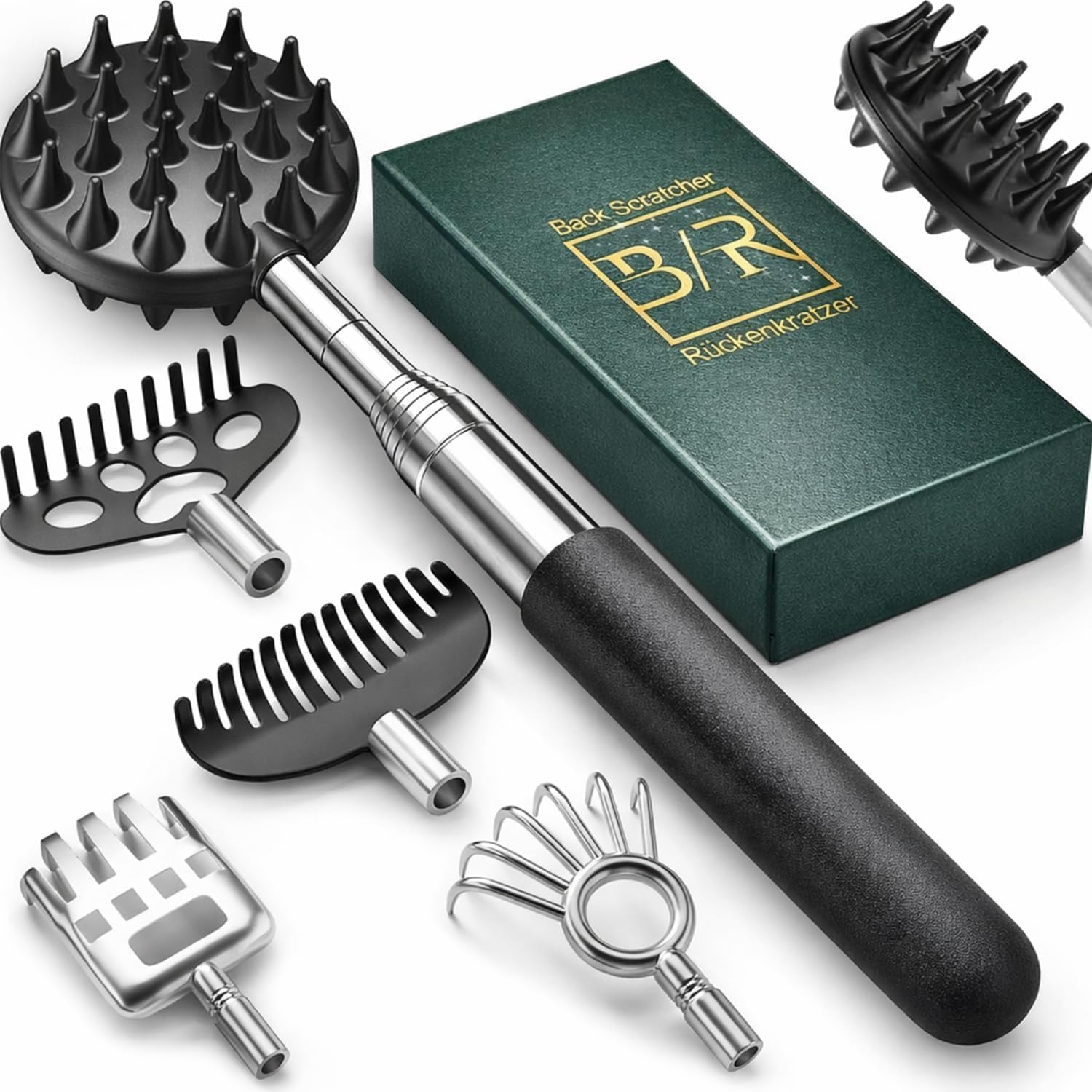 Rueckenkratzer ausziehbar 5 Koepfe Edelstahl - verstellbar, Geschenkidee