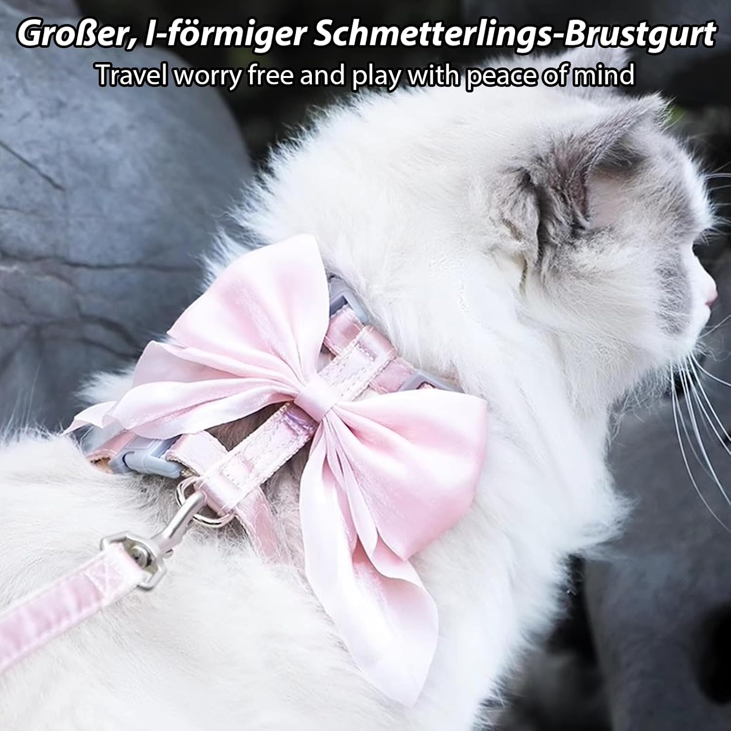 Katzen Geschirr mit Leine Pink Schleife S, verstellbar, atmungsaktiv fuer Kitten