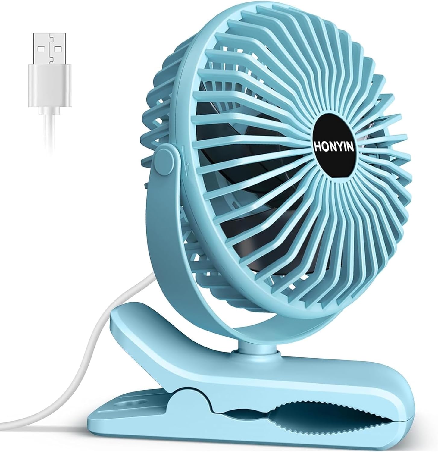 HONYIN Mini Ventilator mit Clip 720° drehbar USB 3 Stufen starke Klammer