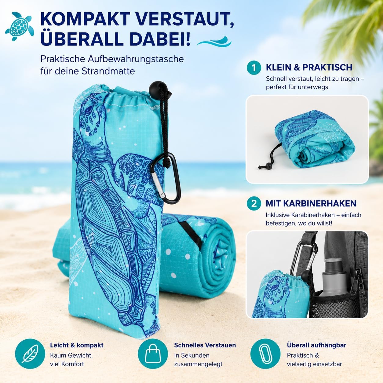 Siegvoll Stranddecke 200x140 cm sandfrei wasserdicht ultraleicht faltbar