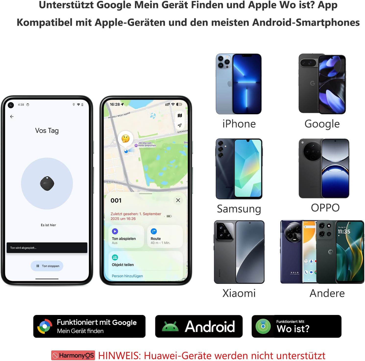 ATUVOS AirTag Pro Bluetooth Tracker fuer Android und iOS Dual-System Schluessel