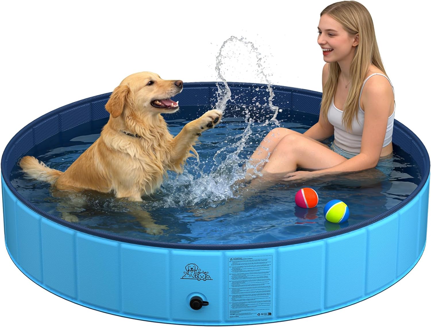 KYG Hunde Pool faltbar 80x20cm rutschfest niedriger Einstieg Ablassventil 20cm-3