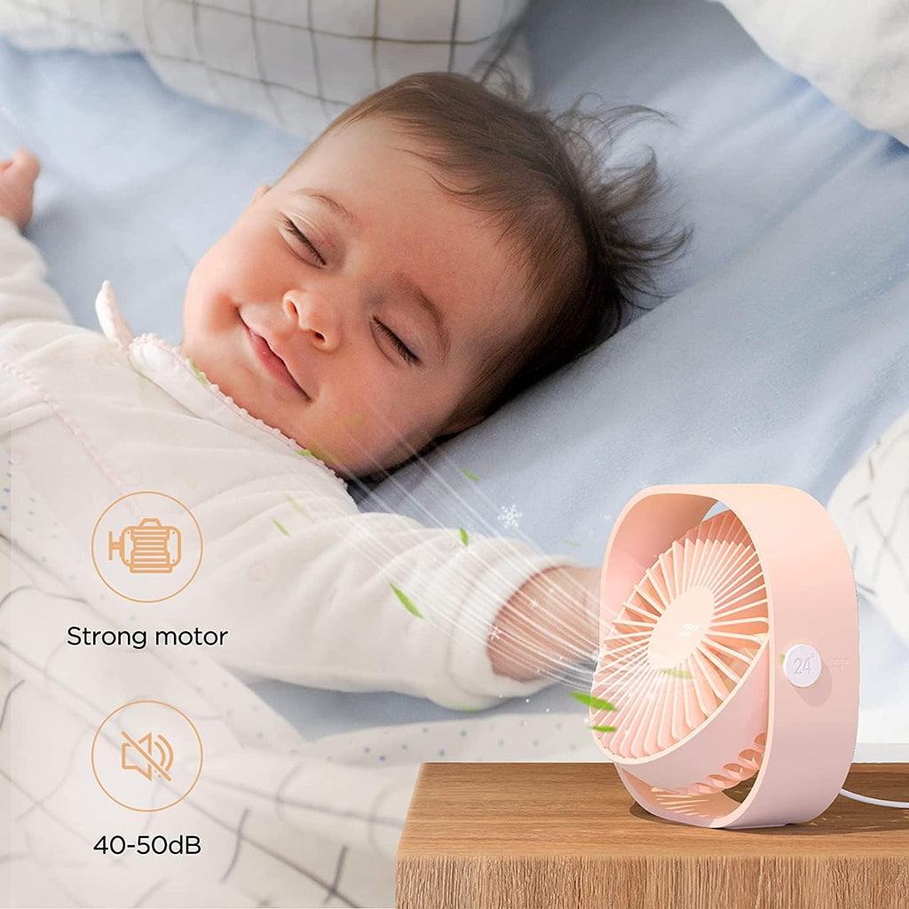 EasyAcc USB Tischventilator blau, leise, 3 Geschwindigkeiten, 360° Dreh