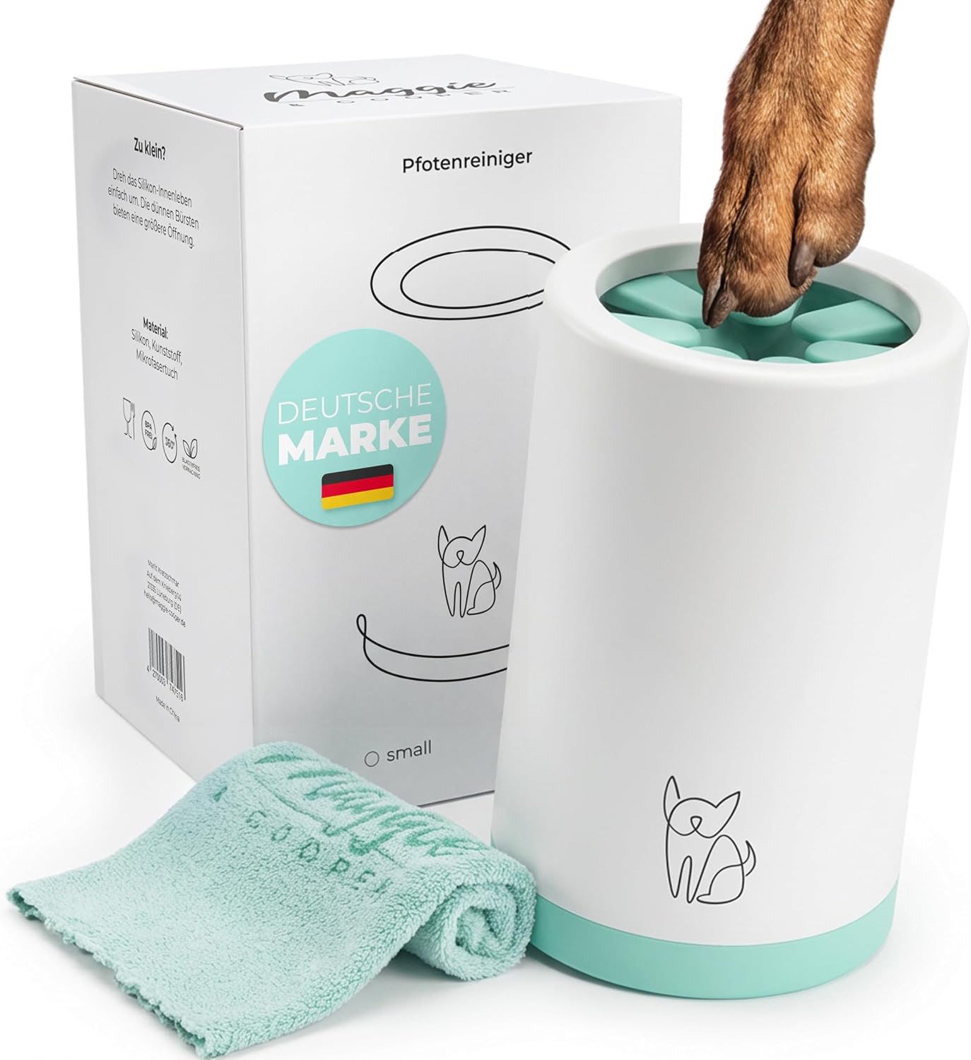 MAGGIE & COOPER Pfotenreiniger Groesse L mit weichen Buersten und Mikrofasertuch
