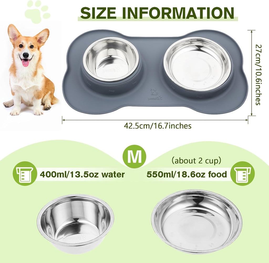 Pecute Futternapf Edelstahl 3-in-1 mit rutschfester Silikonmatte S-L