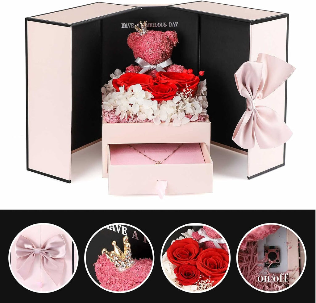 ADDWel Ewige Rose in Box mit 925er Silber Herzkette - Konservierte Infinity Rose