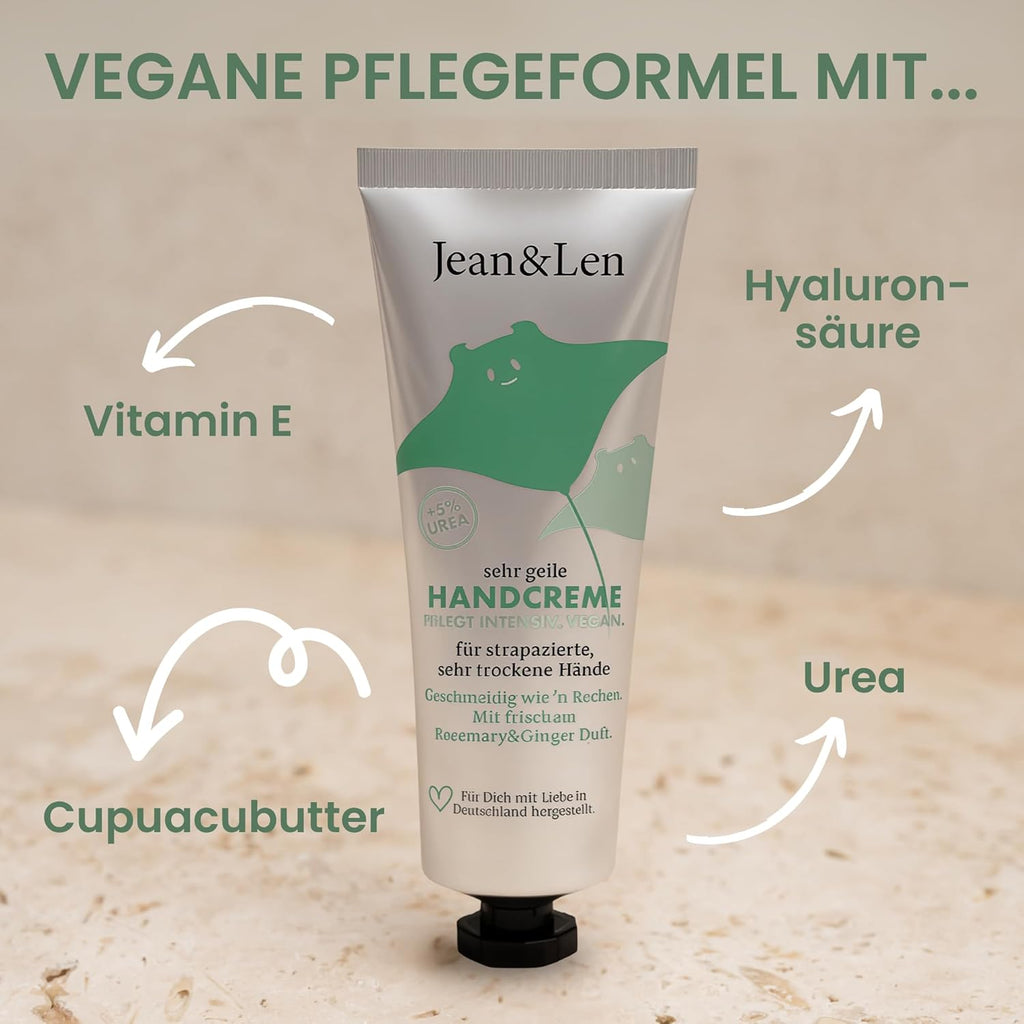 Jean & Len Handcreme Rosemary Ginger Urea vegan fuer trockene Haende