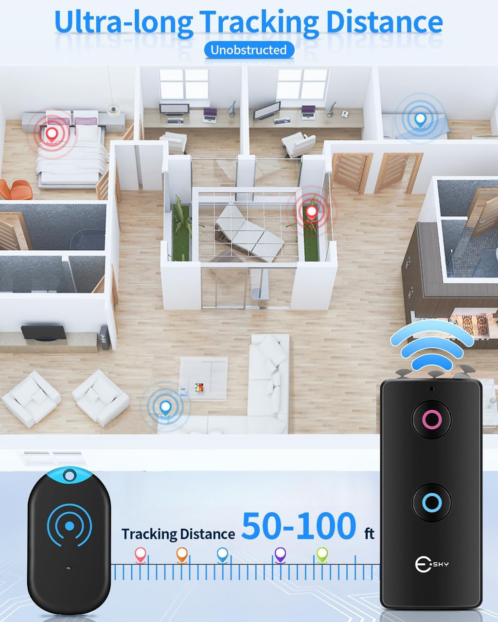 Ultra Slim Schluesselfinder 80 dB 2 Empfaenger Key Finder fuer Schluessel