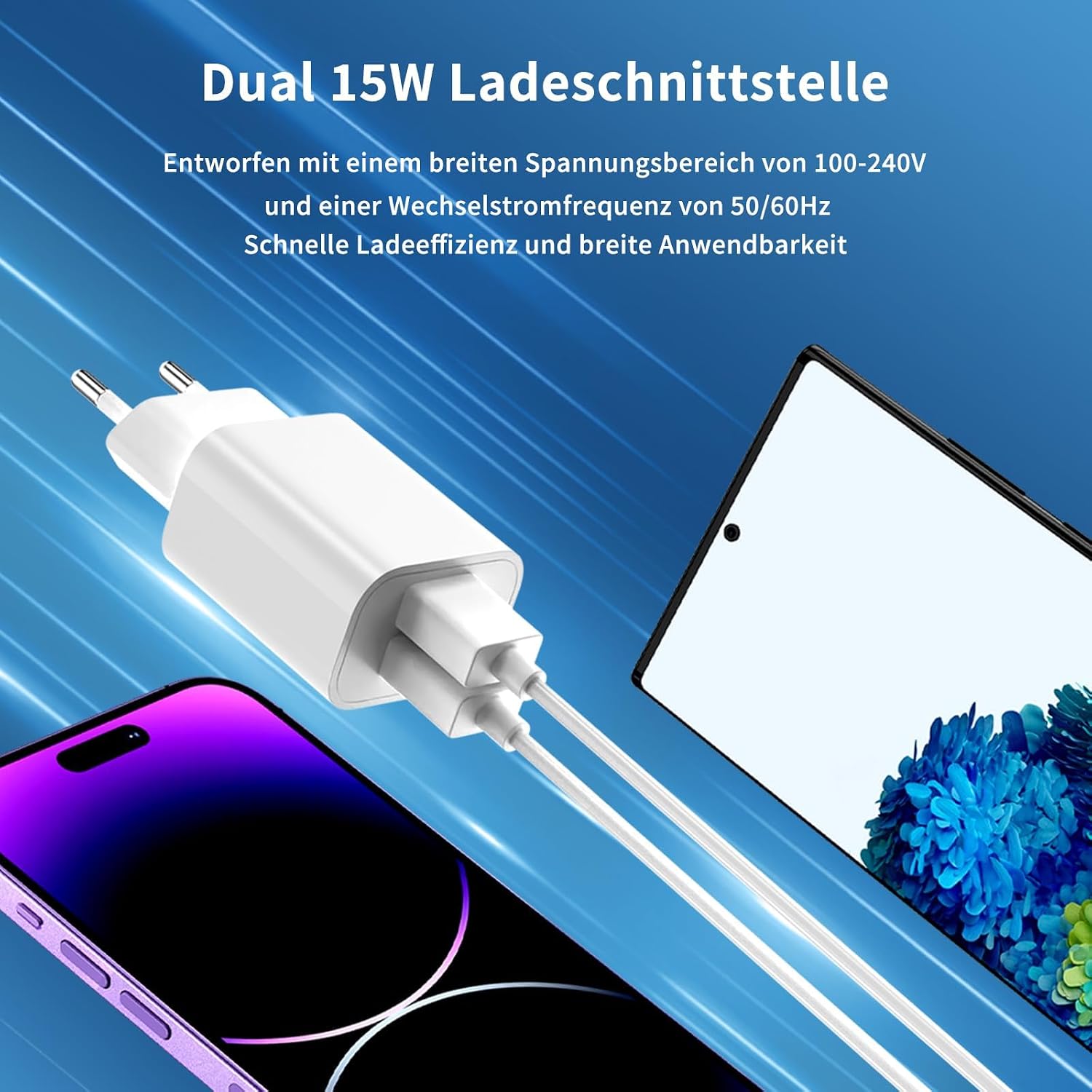 4x USB Ladegeraet Netzteil fuer iPhone Samsung Handy ohne Kabel