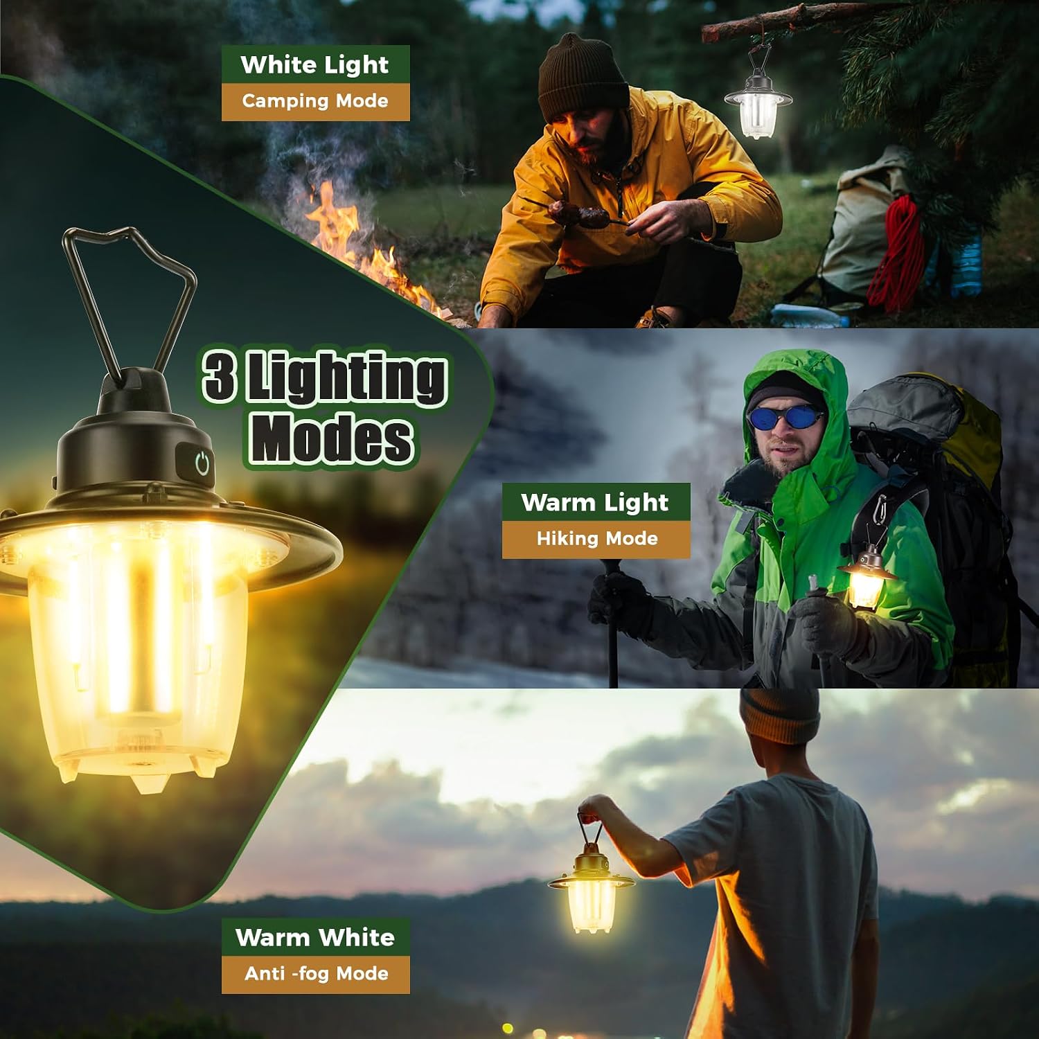LED Campinglampe 2800 mAh Aufladbar IP65 Tragbare Campingleuchte mit Haken