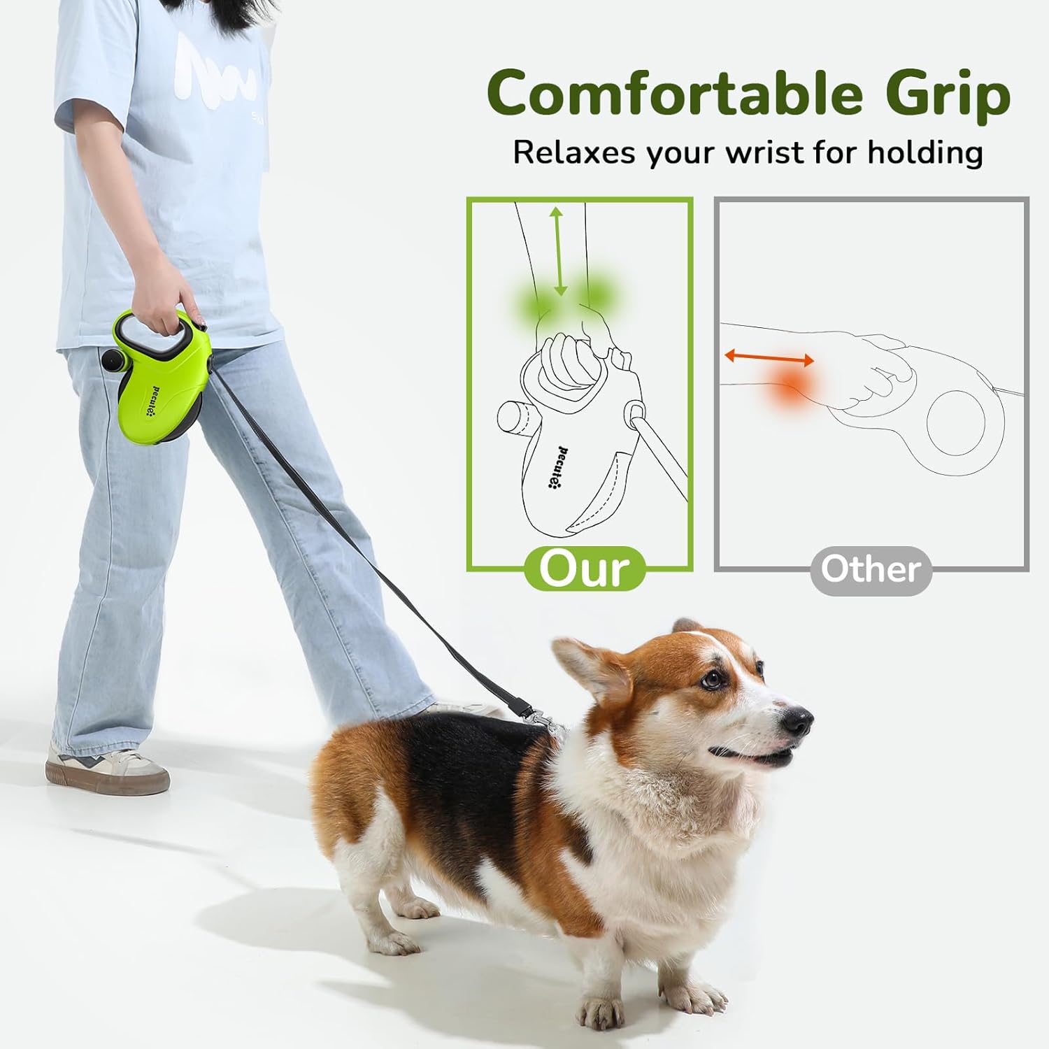 Pecute Rollleine 8m-10m 360° Anti-Verhedderung Stoppergriff bis