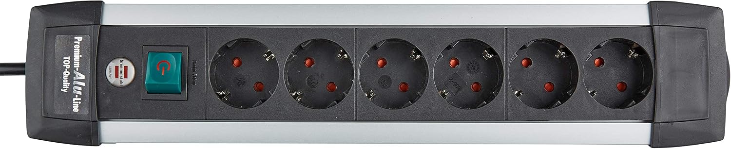 Brennenstuhl Aluminium Steckdosenleiste 6-fach mit Schalter 3 m Kabel