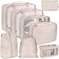 Reise Packwuerfel Set 8-teilig faltbar Gepaeck Organizer Aufbewahrung Beige