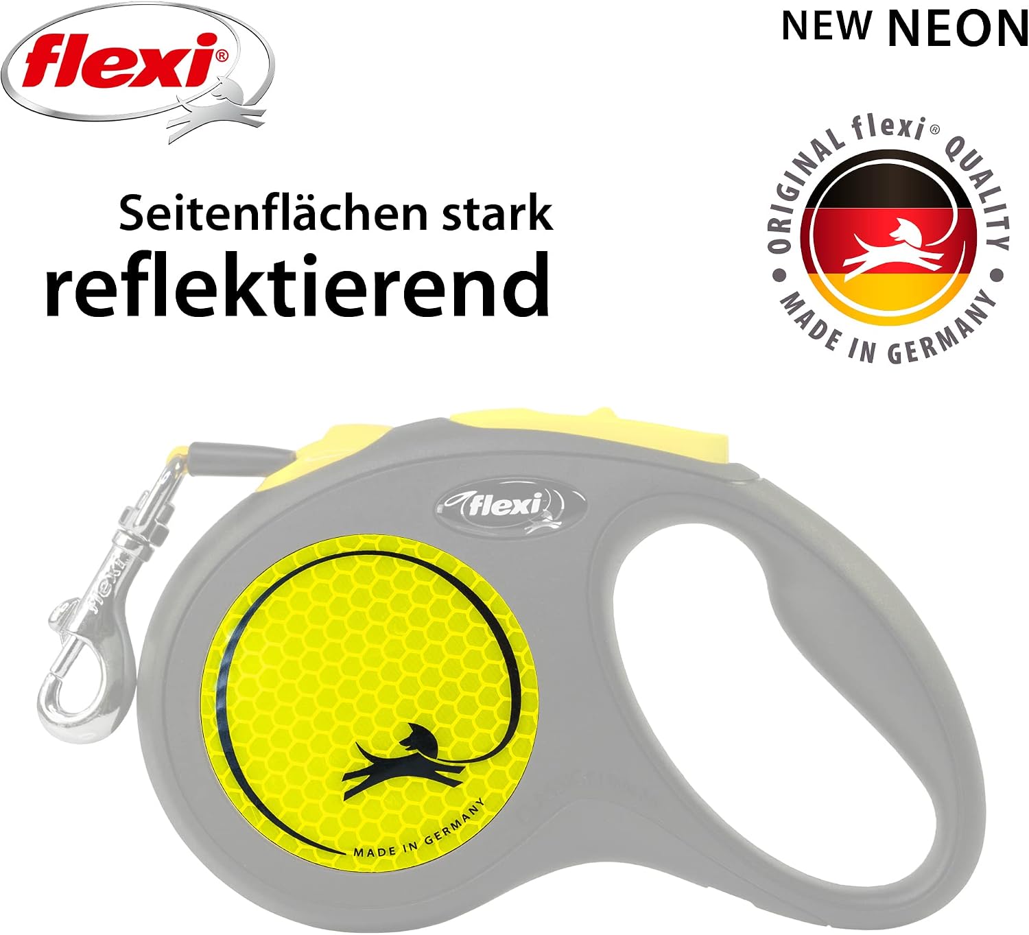 flexi Neon S 5m Roll-Leine schwarz mit neon-gelbem Gurt fuer Hunde bis