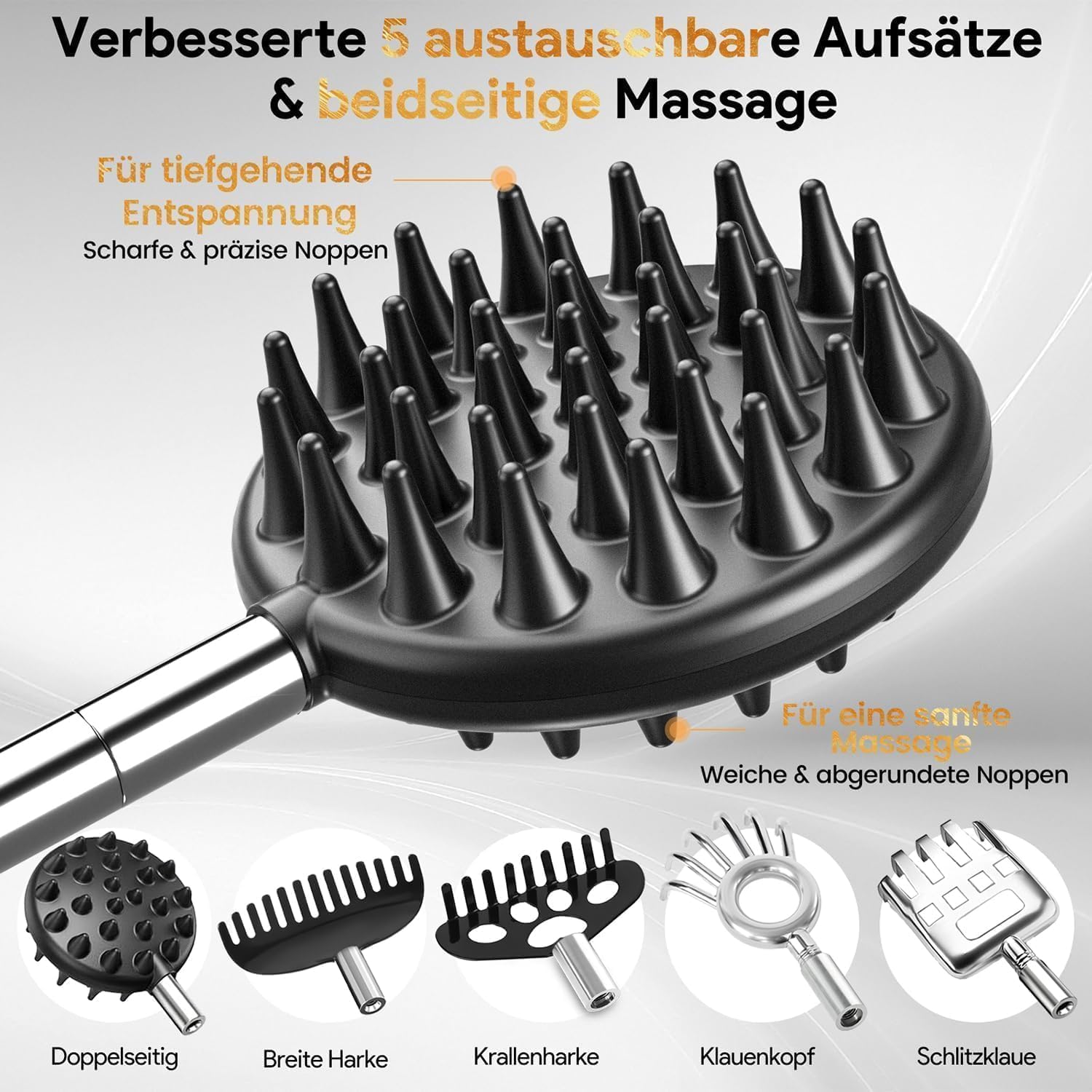 Rueckenkratzer ausziehbar 5 Koepfe Edelstahl - verstellbar, Geschenkidee