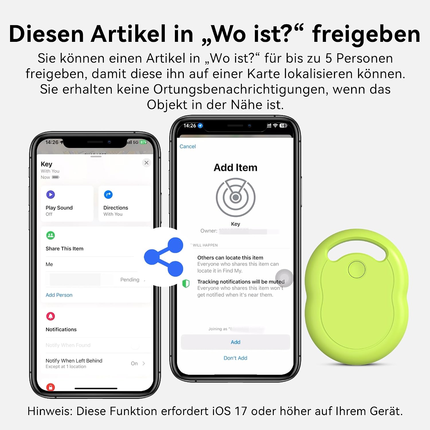 Air Tracker Tag Apple MFi Schluesselfinder Bluetooth iOS 4 Farben