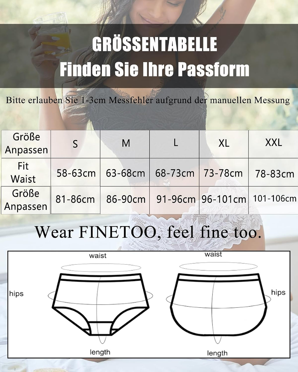 FINETOO Damen Hipster Slip Spitze 5er Pack Gr. S-XXL sexy bequem