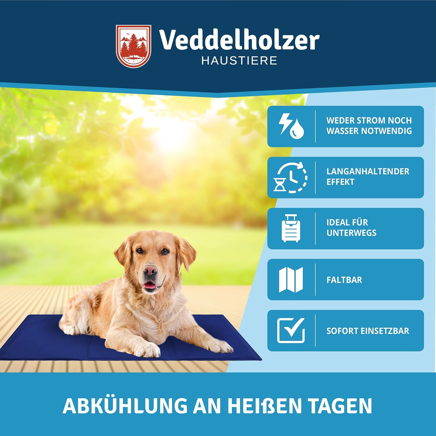 Veddelholzer Hundekuehlmatte 50-65 cm extra dick selbstkuehlend faltbar