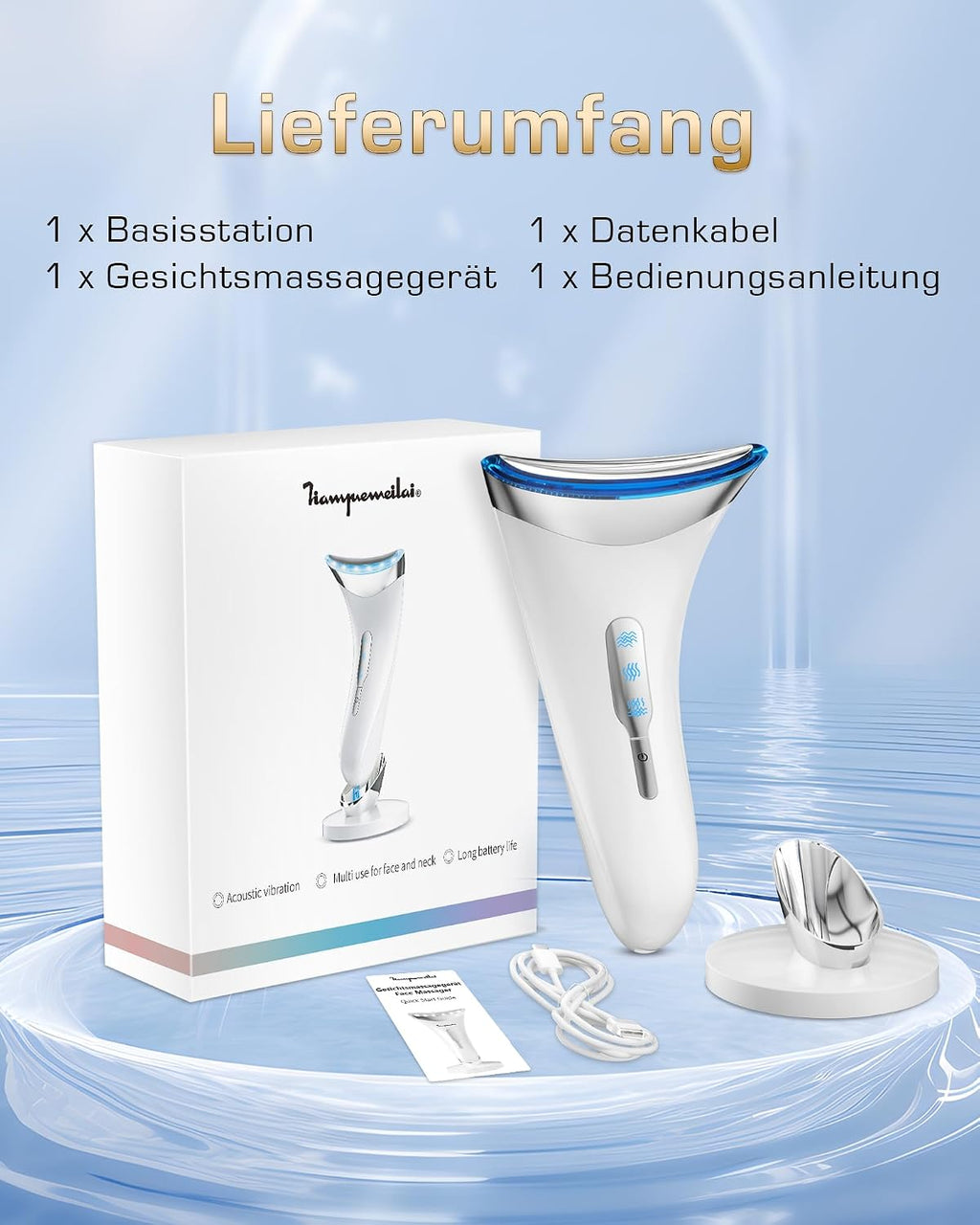 EMS Gesichtsmassagegeraet mit LED Lifting und Waerme 45°C Anti-Falten
