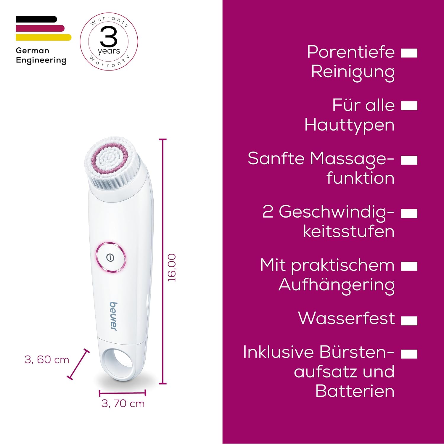 Beurer FC 45 Gesichtsreinigungsbuerste wasserdicht 2 Stufen Weiss