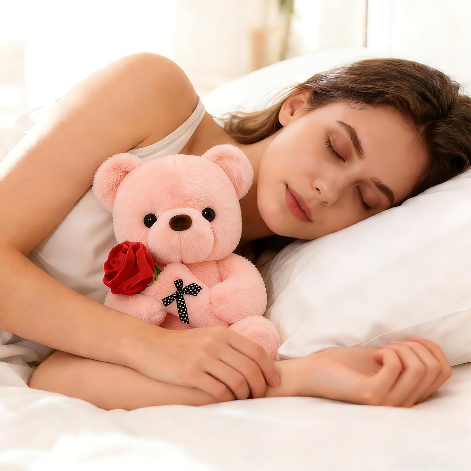 Teddybaer mit Rose Kuscheltier Geschenk fuer Freundin Valentine Baer